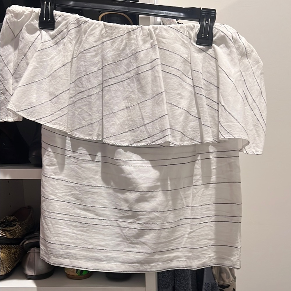 White Off-Shoulder Top with Stripes